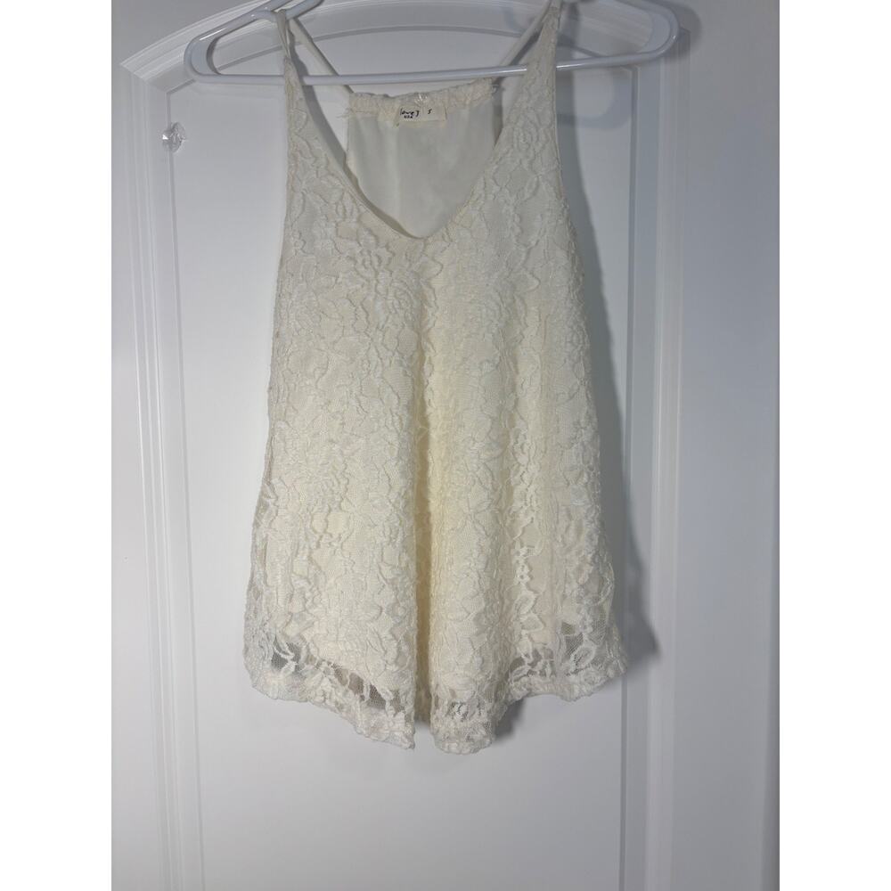 LOVE J White Lined Lace Summer Halter Spaghetti Straps Top Size Small Vacation